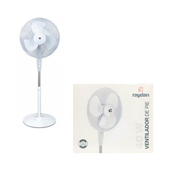 Ventoinha de Pedestal Raydan 16"/40W com Controlador de 3 Velocidades na Base Branco